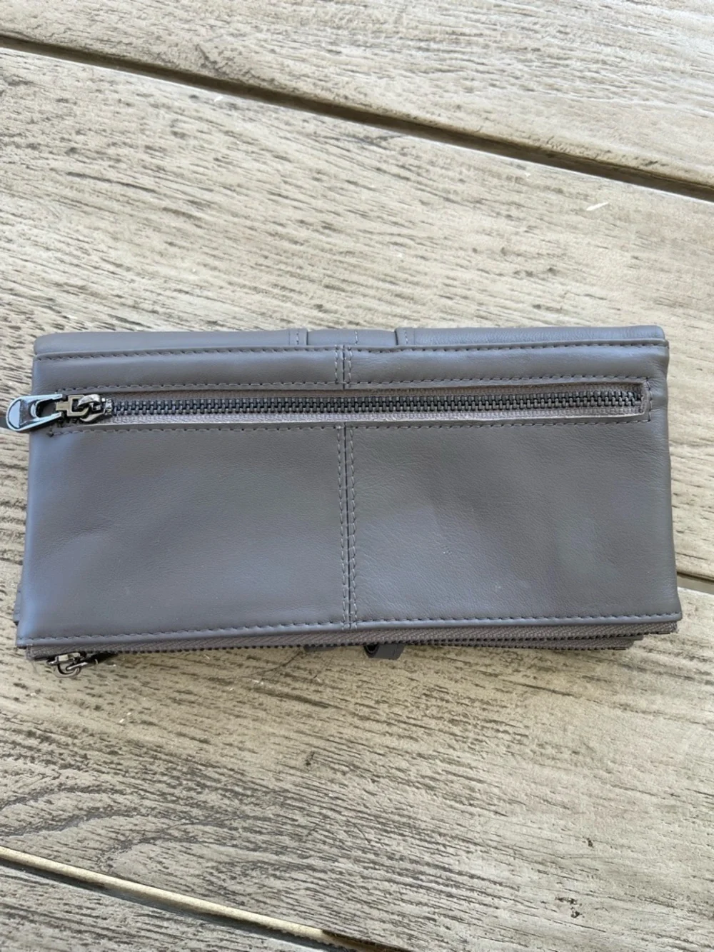 Roulens RFDI Women's Classic Gray Leather Zip Wallet Organizer